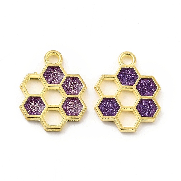 

PandaHall Alloy Enamel Pendants, Honeycomb Charm, Golden, Purple, 19x15x1.5mm, Hole: 2mm Alloy+Enamel Hexagon Purple