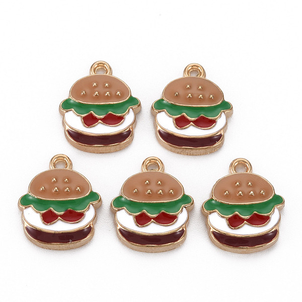 

PandaHall Alloy Enamel Pendants, Cadmium Free & Nickel Free & Lead Free, Hamburger, Light Gold, Colorful, 17x14.5x3.5mm, Hole: 1.8mm...