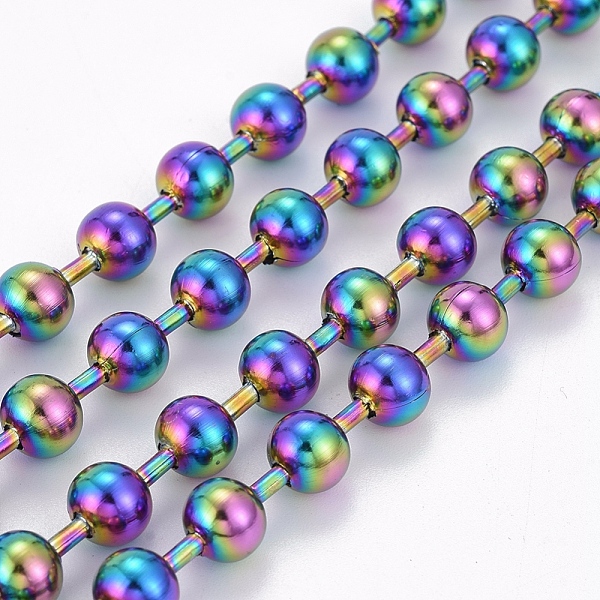 

PandaHall Ion Plating(IP) 304 Stainless Steel Ball Chains, with Spool, Rainbow Color, 8mm, about 32.8 Feet(10m)/roll 304 Stainless Steel