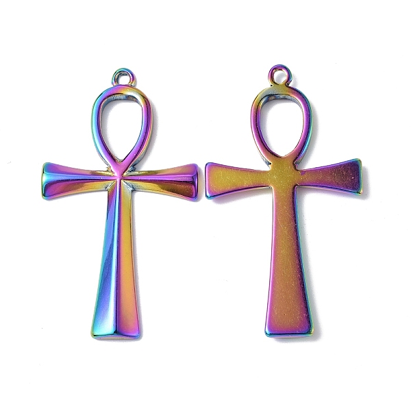 

PandaHall Ion Plating(IP) 304 Stainless Steel Pendants, Ankh Cross Charm, Rainbow Color, 45.5x25x3mm, Hole: 1.8mm 304 Stainless Steel Cross