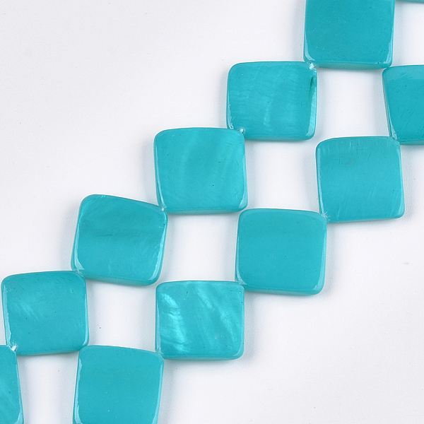 

PandaHall Spray Painted Freshwater Shell Beads, Rhombus, Turquoise, 18~20x18~20x3~4mm, Hole: 0.5mm, about 21pcs/strand, 15.5 inch Freshwater..., Green
