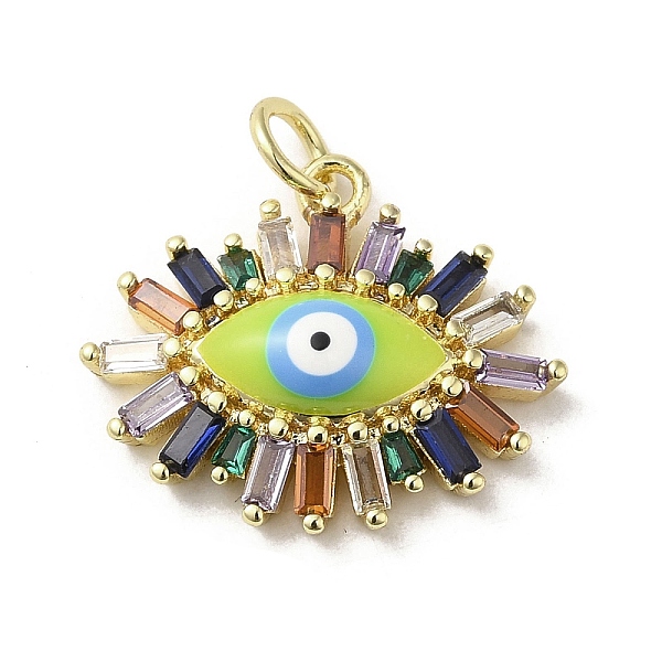 

PandaHall Brass Enamel Pendants, with Glass and Jump Ring, Real 18K Gold Plated, Evil Eye Charm, Yellow Green, 17x20.5x5mm, Hole: 3.5mm...