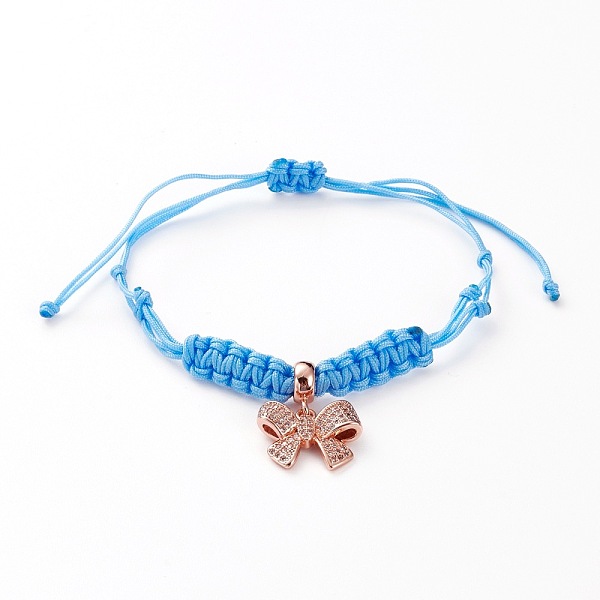 

PandaHall Adjustable Nylon Cord Braided Bead Bracelets, with Rose Glod Plated Brass Micro Pave Clear Cubic Zirconia European Dangle Charms...