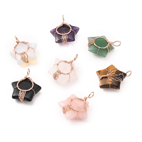 

PandaHall Natural & Synthetic Gemstone Pendants, with Rose Gold Tone Copper Wire Wrapped, Cadmium Free & Lead Free, Star...