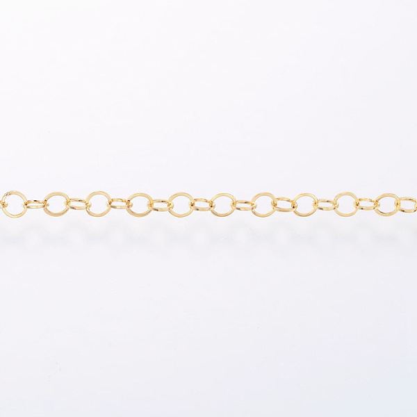 

PandaHall 3.28 Feet Ion Plating(IP) Handmade 304 Stainless Steel Cable Chains, Soldered, Flat Oval, Golden, 3x0.3mm 304 Stainless Steel