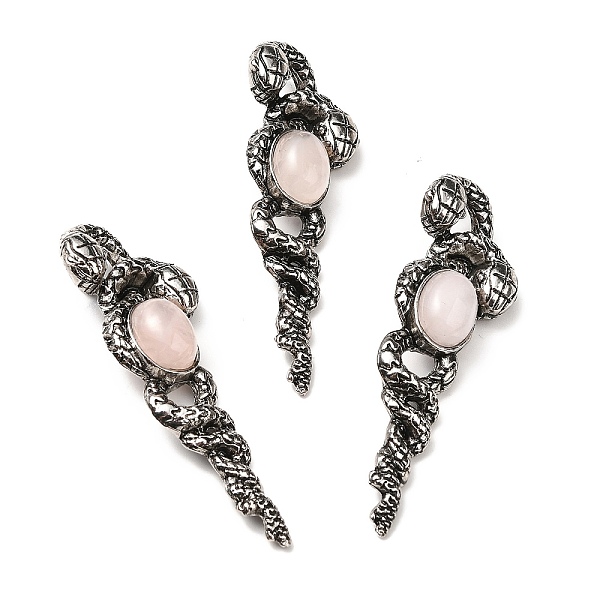 

PandaHall Natural Rose Quartz Big Pendants, Snake Charms, with Rack Plating Antique Silver Tone Alloy Findings, Cadmium Free & Lead Free...