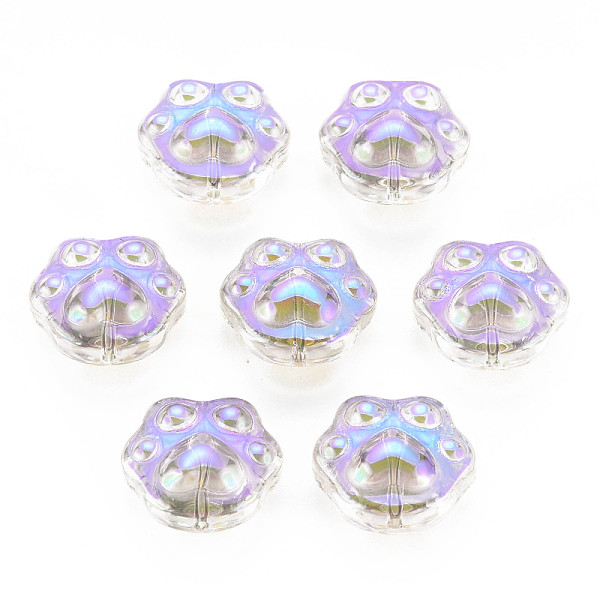 

PandaHall Electroplate Transparent Glass Beads, Half Plated, Dog Paw Prints, Violet, 13.5x15x8.5mm, Hole: 1mm Glass Dog Purple