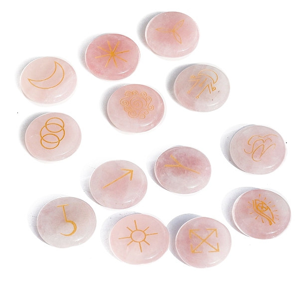 

PandaHall 13Pcs 13 Styles Flat Round Natural Rose Quartz Rune Stones, Healing Stones for Chakras Balancing, Crystal Therapy, Meditation...