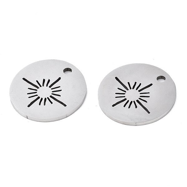 

PandaHall 201 Stainless Steel Pendants, Laser Cut, Flat Round with Sun, Stainless Steel Color, 15.5x14.5x1mm, Hole: 1.6mm 201 Stainless...