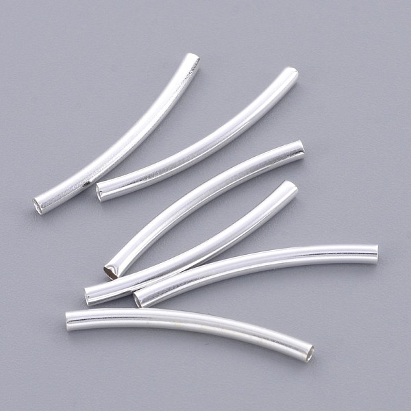 

PandaHall Curved Brass Tube Beads, Silver Color Plated, about 2mm wide, 25mm long, hole: 1mm Brass Tube