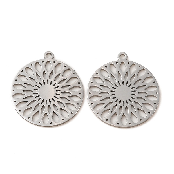 

PandaHall 304 Stainless Steel Pendants, Laser Cut, Hollow, Flat Round with Flower Charm, Stainless Steel Color, 28x25x1mm, Hole: 1.6mm 304...