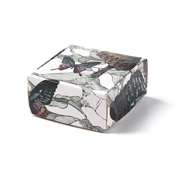 PandaHall Square Paper Gift Boxes, Folding Box for Gift Wrapping, Butterfly Pattern, 5.6x5.6x2.55cm Paper Square