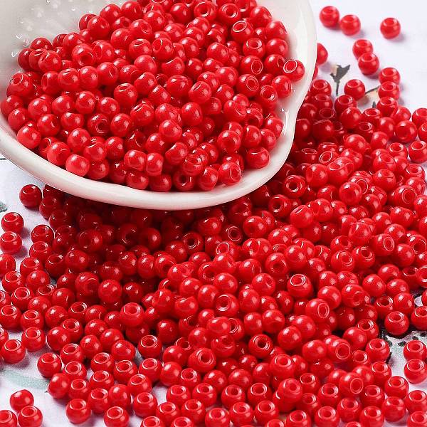 

PandaHall Baking Paint Glass Seed Beads, Round, Red, 4x3mm, Hole: 1.2mm, about 7650pcs/pound Glass Red