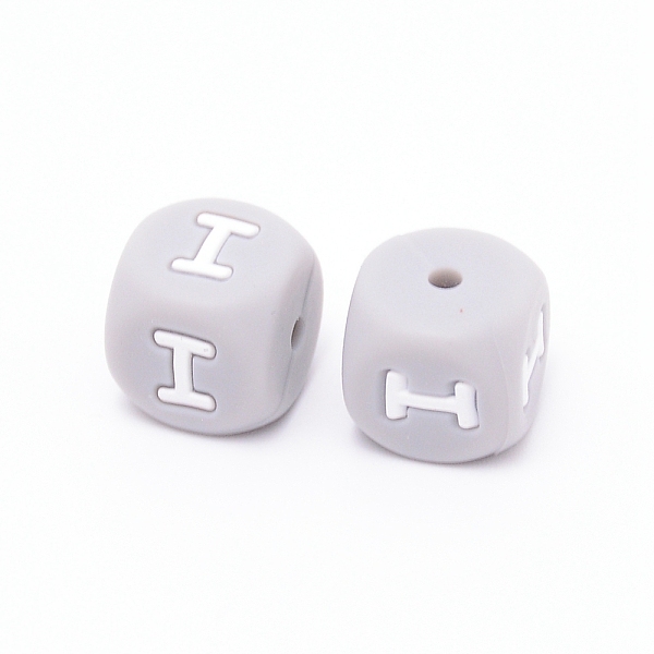 

PandaHall Silicone Beads, Cube with Letter.I, Gray, 12x12x12mm, Hole: 2mm Silicone Cube Gray