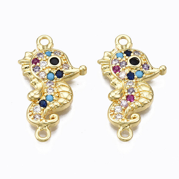 

PandaHall Brass Micro Pave Cubic Zirconia Links Connectors, Nickel Free, Real 16K Gold Plated, Sea Horse, Colorful, 23.5x13x3mm, Hole: 1.4mm...