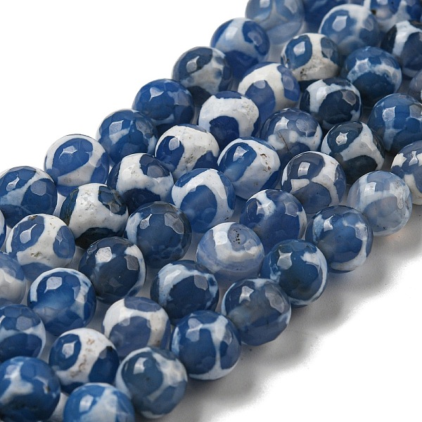 

PandaHall Tibetan Style dZi Beads Strands, Natural & Dyed Agate Beads, Round, Steel Blue, Turtle Back Pattern, 8mm, Hole: 1.4mm, about...