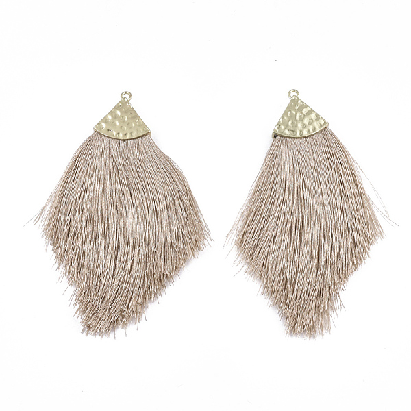 

PandaHall Polyester Tassel Big Pendant Decorations, with Alloy Findings, Golden, Dark Salmon, 100~108x51~62x7mm, Hole: 2mm Polyester Orange