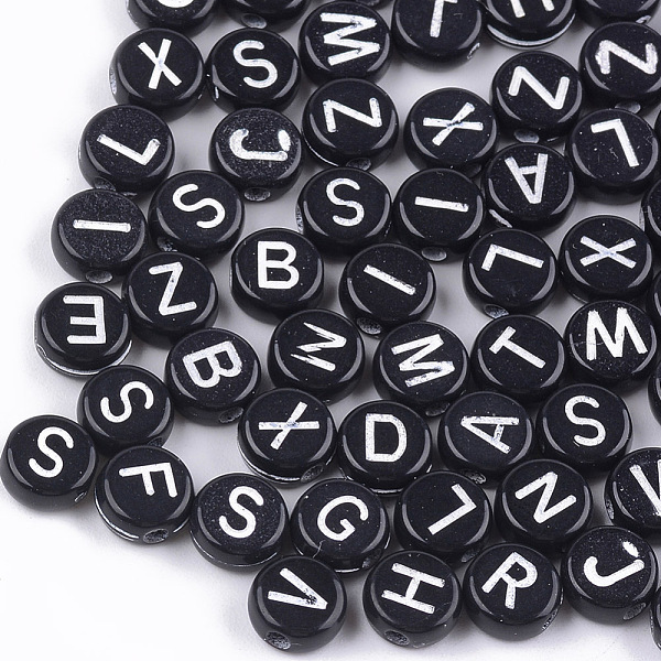

PandaHall Craft Style Acrylic Beads, Horizontal Hole, Flat Round with Letter, Black, 7x3mm, Hole: 1.5mm, about 4100pcs/500g Acrylic Flat...
