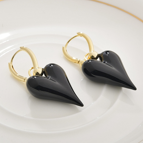 Brass Enamel Hoop E… - image