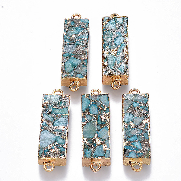 

PandaHall Synthetic Imperial Jasper Links connectors, with Golden Plated Brass Settings and Iron Loops, Rectangle, Light Sky Blue...