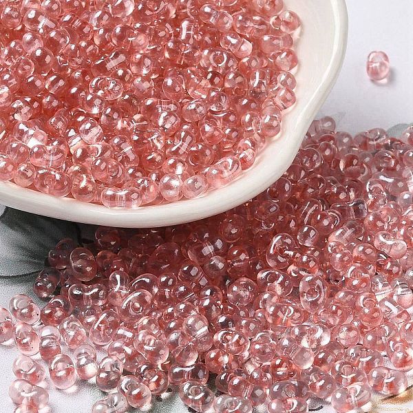 

PandaHall Baking Glass Seed Beads, Peanut, Light Salmon, 5.5~6x3~3.5x3mm, Hole: 1~1.2mm, about 4000pcs/pound Glass Peanut