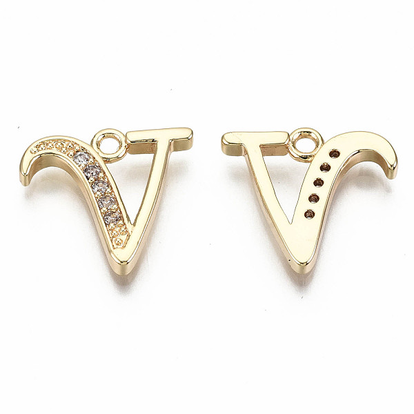 

PandaHall Brass Micro Pave Clear Cubic Zirconia Pendants, Nickel Free, Real 18K Gold Plated, Word, Letter.V, 14x15x2mm, Hole: 1.5mm...