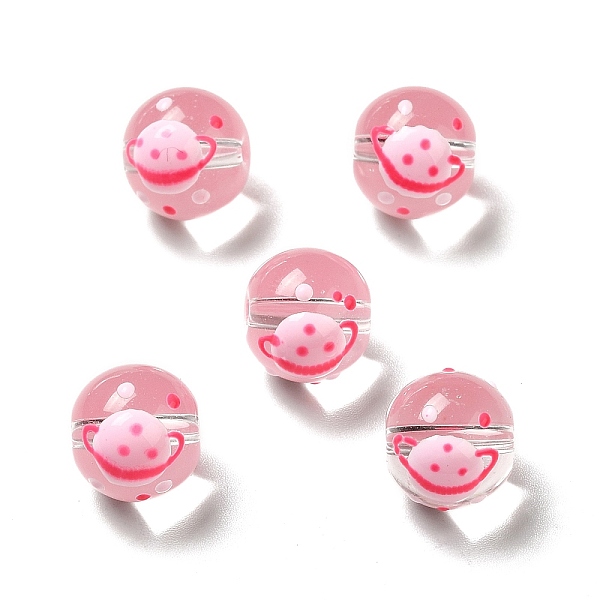 

PandaHall Handmade Lampwork Beads, Round with Planet Pattern, Pink, 12~12.5x13~13.5mm, Hole: 1.8~2mm Lampwork Round Pink