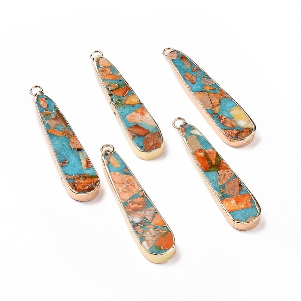 

PandaHall Dyed Natural Imperial Jasper Pendants, Teardrop Charms, with Brass Findings, Golden, 46x10x4.5mm, Hole: 2.5mm Imperial Jasper...