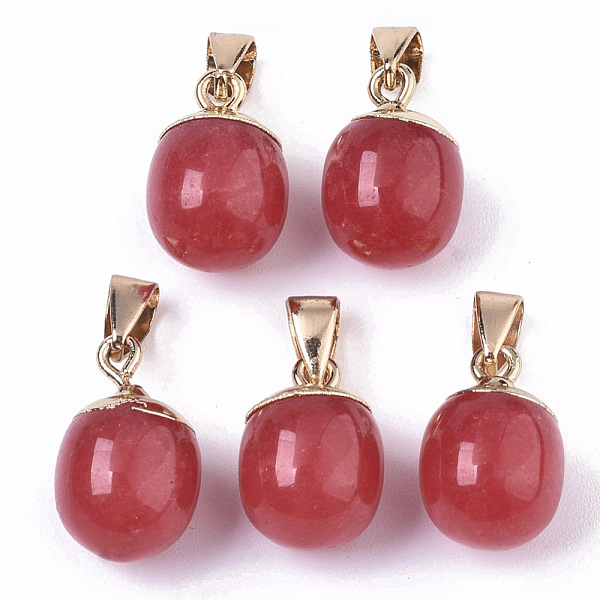 

PandaHall Top Golden Plated Natural White Jade Pendants, with Iron Snap on Bails & Loop, Barrel, Dyed, Crimson, 17~19x11.5~12.5mm, Hole..., Pink