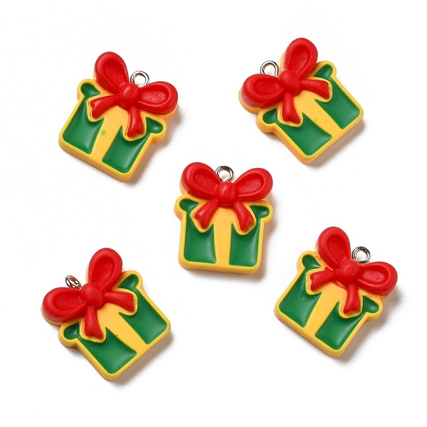 

PandaHall Opaque Resin Pendants, with Platinum Tone Iron Loops, Christmas Gift Box, Colorful, 20.5x19.5x6mm, Hole: 2mm Iron+Resin Box