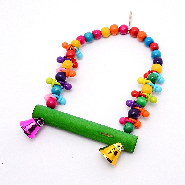 

PandaHall Wooden Parrot Hanging Swing, with Acrylic Bell & Iron Clasps, Rectangle, Colorful, 22x14.5cm Wood Rectangle