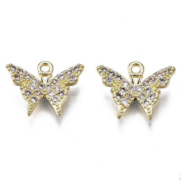 

PandaHall Brass Micro Pave Clear Cubic Zirconia Charms, Butterfly, Golden, 11x13.5x1.5mm, Hole: 1.2mm Brass+Cubic Zirconia Butterfly Clear