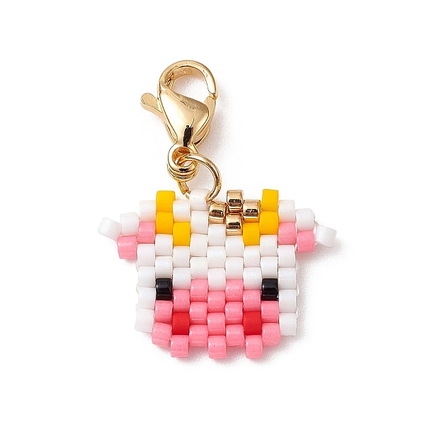 

PandaHall Handmade Loom Pattern Seed Beads Pendants Decoration, with 304 Stainless Steel Lobster Claw Clasps, Pig, 23.5mm Glass Pig