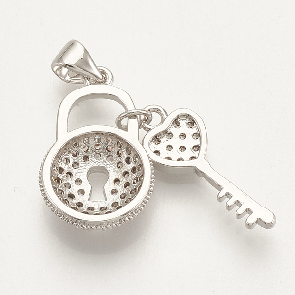 

PandaHall Brass Micro Pave Cubic Zirconia Pendants, Padlock with Key, Clear, Platinum, 18.5x12x4mm, Hole: 4x3mm Brass+Cubic Zirconia Lock...