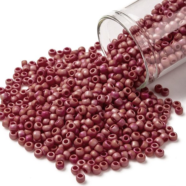 

PandaHall TOHO Round Seed Beads, Japanese Seed Beads, (405F) Opaque ABFrost Cherry, 8/0, 3mm, Hole: 1mm, about 1110pcs/50g Glass Red