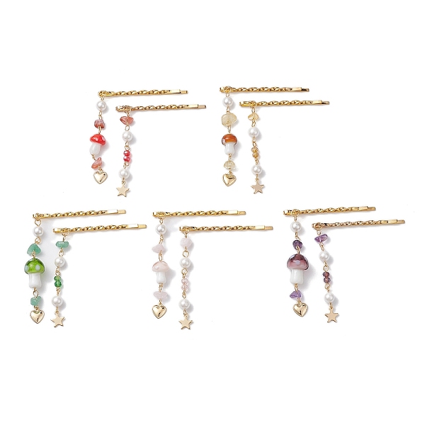 

PandaHall 2Pcs Mushroom Handmade Lampwork & Gemstone Chip Hair Bobby Pin, Iron Pearl Pin for Women Girls, Mixed Color, 64~72mm Mixed Stone..., Multicolor