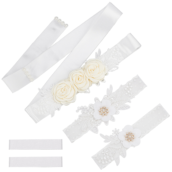 

PandaHall Lace Elastic Bridal Garters & Belts Set, with Rhinestone & Pearl and Flower Pattern, Wedding Garment Accessories, Mixed Color..., Multicolor