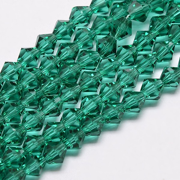 

PandaHall Imitate Austrian Crystal Bicone Glass Beads Strands, Grade AA, Faceted, Dark Cyan, 6x6mm, Hole: 1mm, about 44~47pcs/strand...