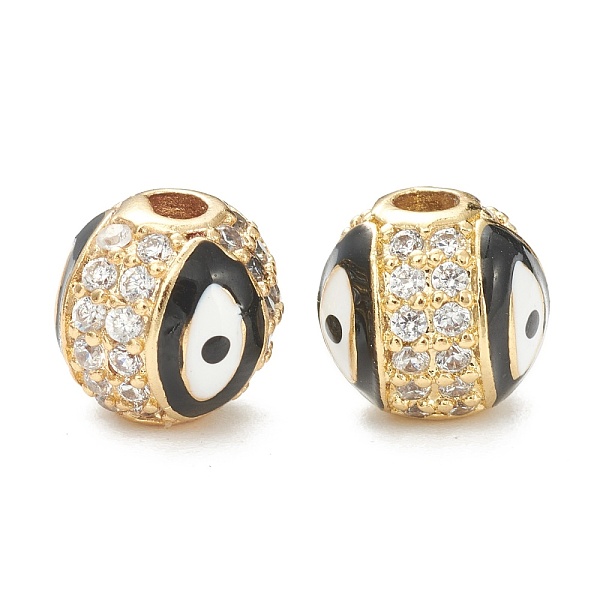 

PandaHall Brass Micro Pave Cubic Zirconia Charms, with Enamel, Long-Lasting Plated, Flat Round with Evil Eye, Real 18K Gold Plated , Black...
