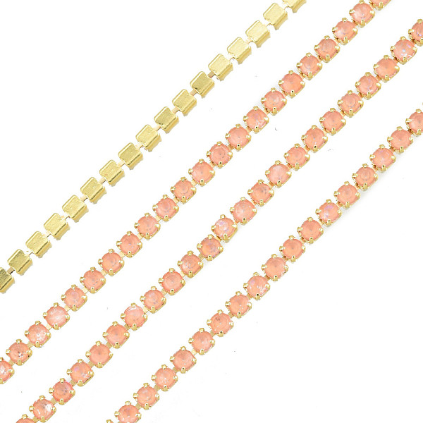 

PandaHall Brass Rhinestone Strass Chains, Rhinestone Cup Chain, Imitate Fluorescent Style, Raw(Unplated), Gold Quartz, 1.5x1.5mm, about...