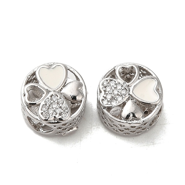 

PandaHall Brass Cubic Zirconia Enamel European Beads, Large Hole Beads, Long-Lasting Plated, Lead Free & Cadmium Free, Flat Round with..., Clear