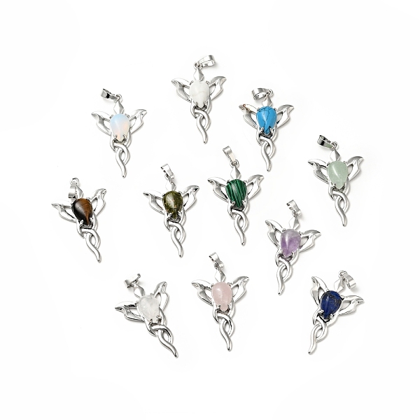 

PandaHall Natural & Synthetic Mixed Gemstone Pendants, with Platinum Tone Brass Findings, Lead Free & Cadmium Free, Butterfly Charms, Mixed...