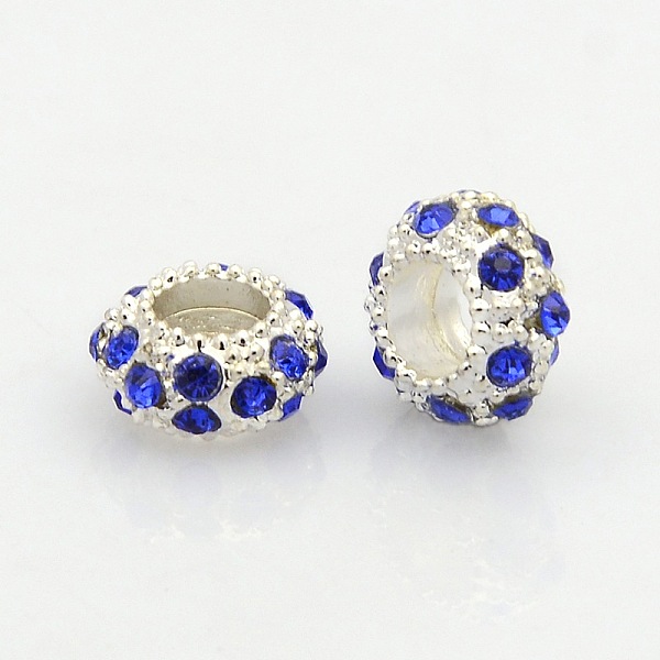 

PandaHall Silver Color Plated Alloy Grade A Rhinestone European Beads, Large Hole Beads, Rondelle, Sapphire, 11x6mm, Hole: 5mm..., Blue