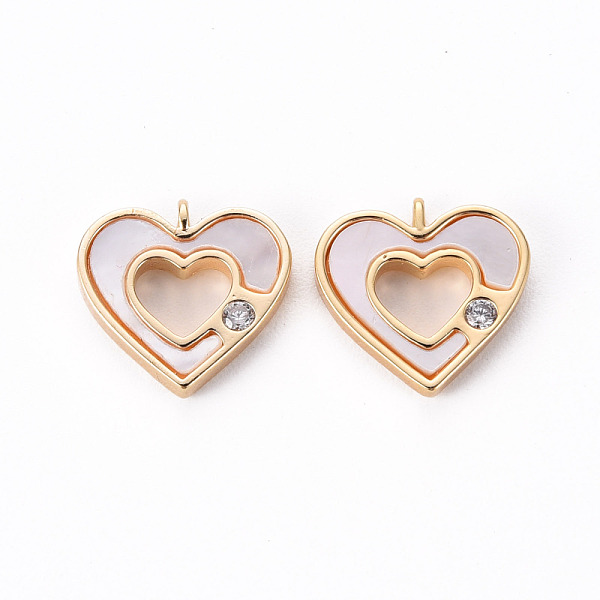 

PandaHall Brass Micro Pave Clear Cubic Zirconia Charms, with Shell, Heart, Nickel Free, Real 18K Gold Plated, 11x11.5x2mm, Hole: 1mm...