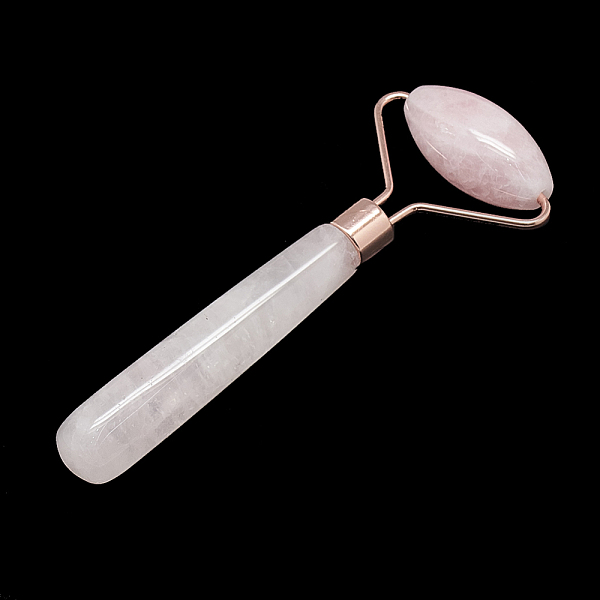 PandaHall Natural Rose Quartz Massage Tools, Facial Rollers, with Brass Findings, Rose Gold, 12.8x5.05x2cm Rose Quartz Others