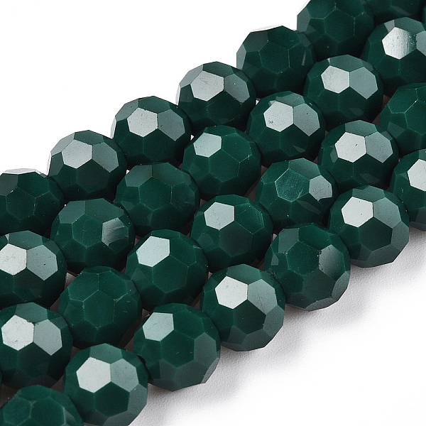 

PandaHall Opaque Glass Beads Stands, Faceted(32 Facets), Round, Dark Green, 8mm, Hole: 1mm, about 65~67pcs/strand, 49~50cm Glass Round Black