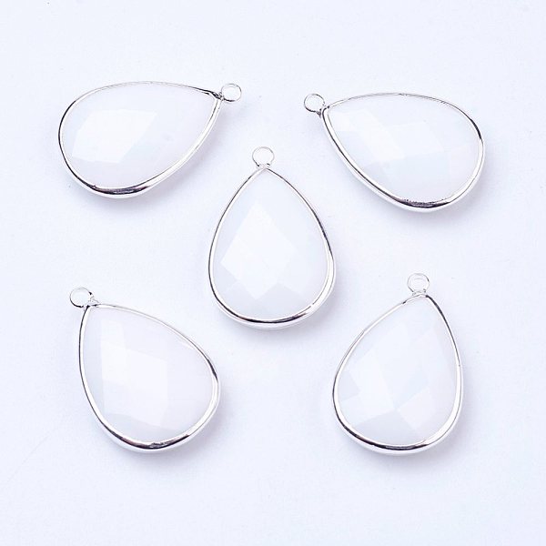 

PandaHall Silver Color Plated Brass Glass Teardrop Pendants, Faceted, Snow, 18x10x5mm, Hole: 2mm Brass+Glass Teardrop White
