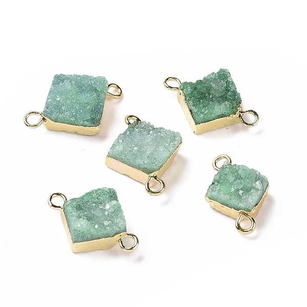 

PandaHall Natural Druzy Quartz Links connectors, with Brass Findings, Square, Silver, Aquamarine, 16~18x13~14x6~8mm, Hole: 2mm Quartz Square..., Green