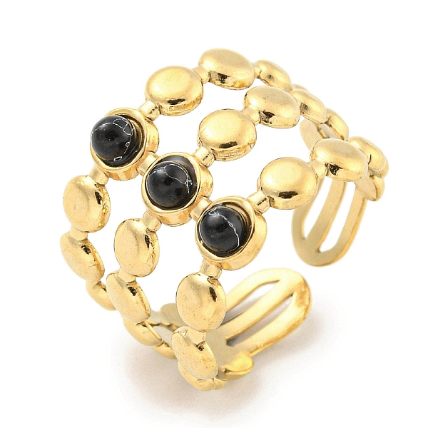 

PandaHall Ion Plating(IP) 304 Stainless Steel Synthetic Turquoise Cuff Rings, Round Wide Band Open Rings for Women Men, Real 18K Gold Plated...