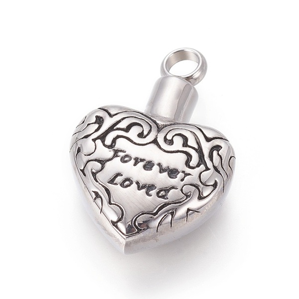 

PandaHall Retro 304 Stainless Steel Pendants, Perfume Bottle, Heart with Word Forever Loved, For Valentine's Day, Antique Silver...